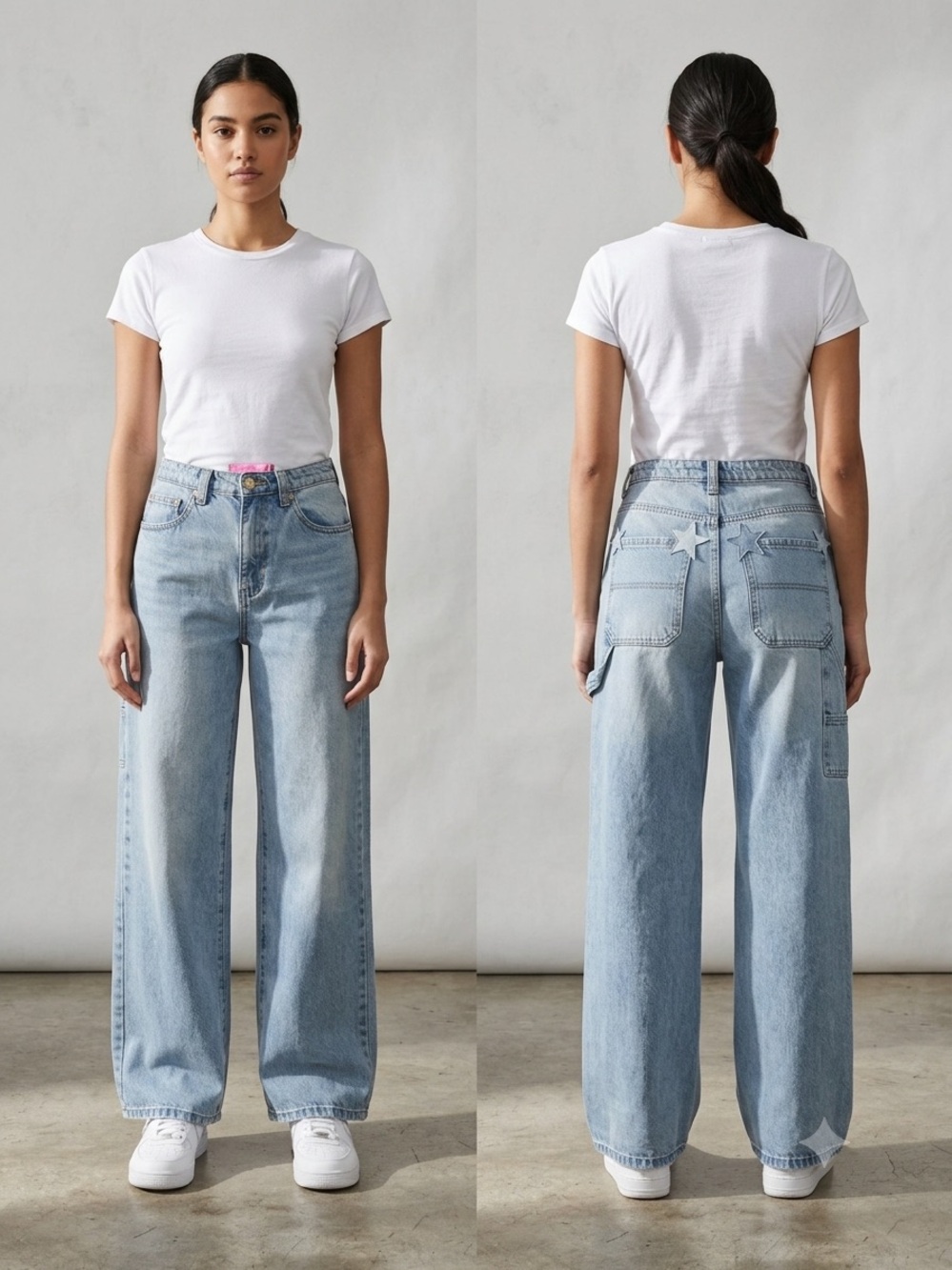 Edikted Light Blue Wide-Leg Carpenter Jeans Women Size Medium